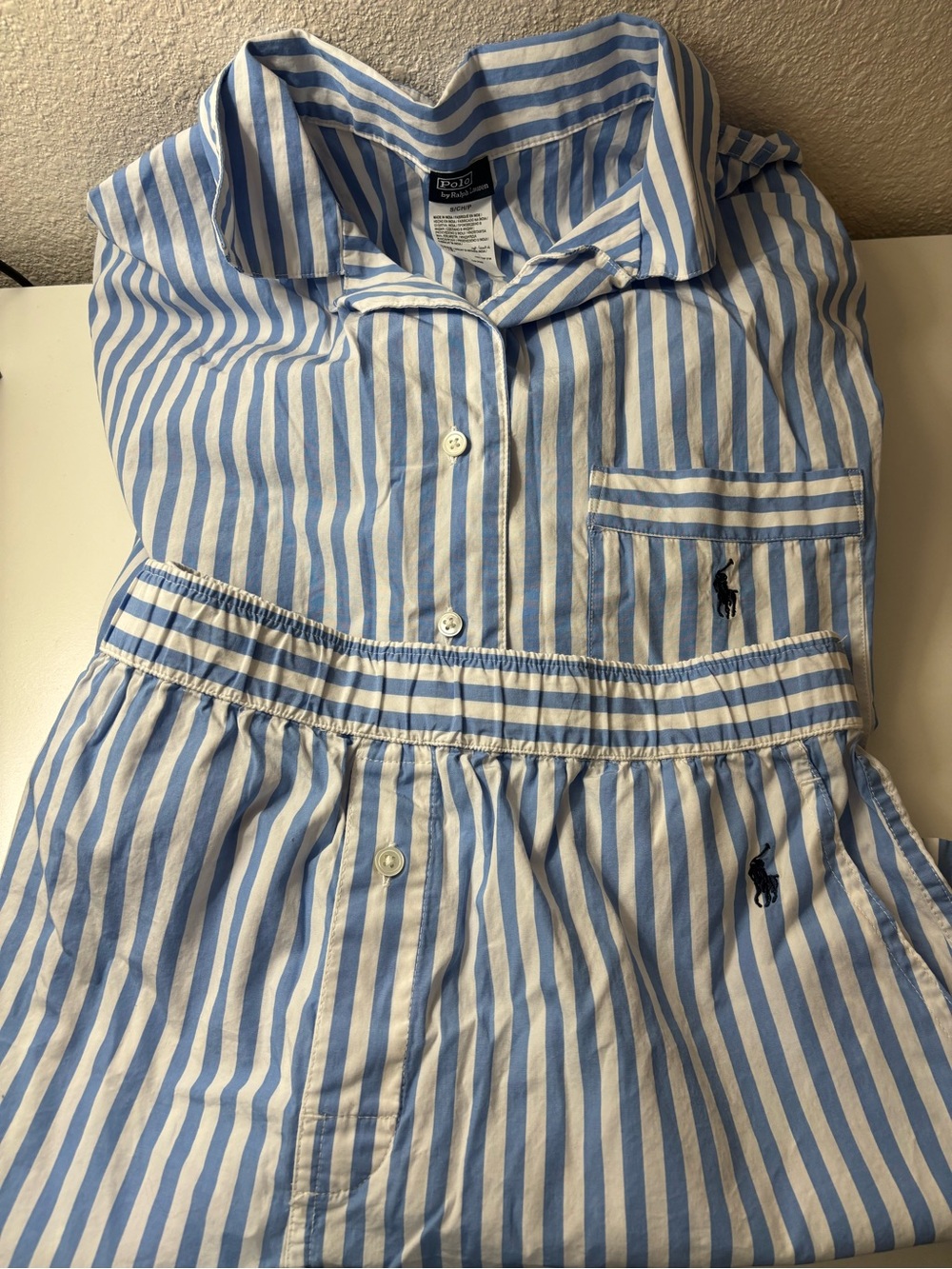 Ralph Lauren Light Blue and White Striped Pajama Set